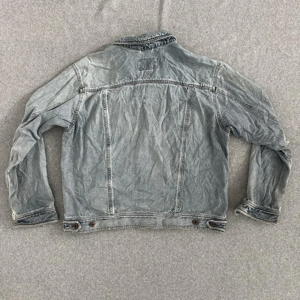 LL Bean Denim Jacket Mens Large Blue‎ Trucker Workwear Distressed Indie Grunge